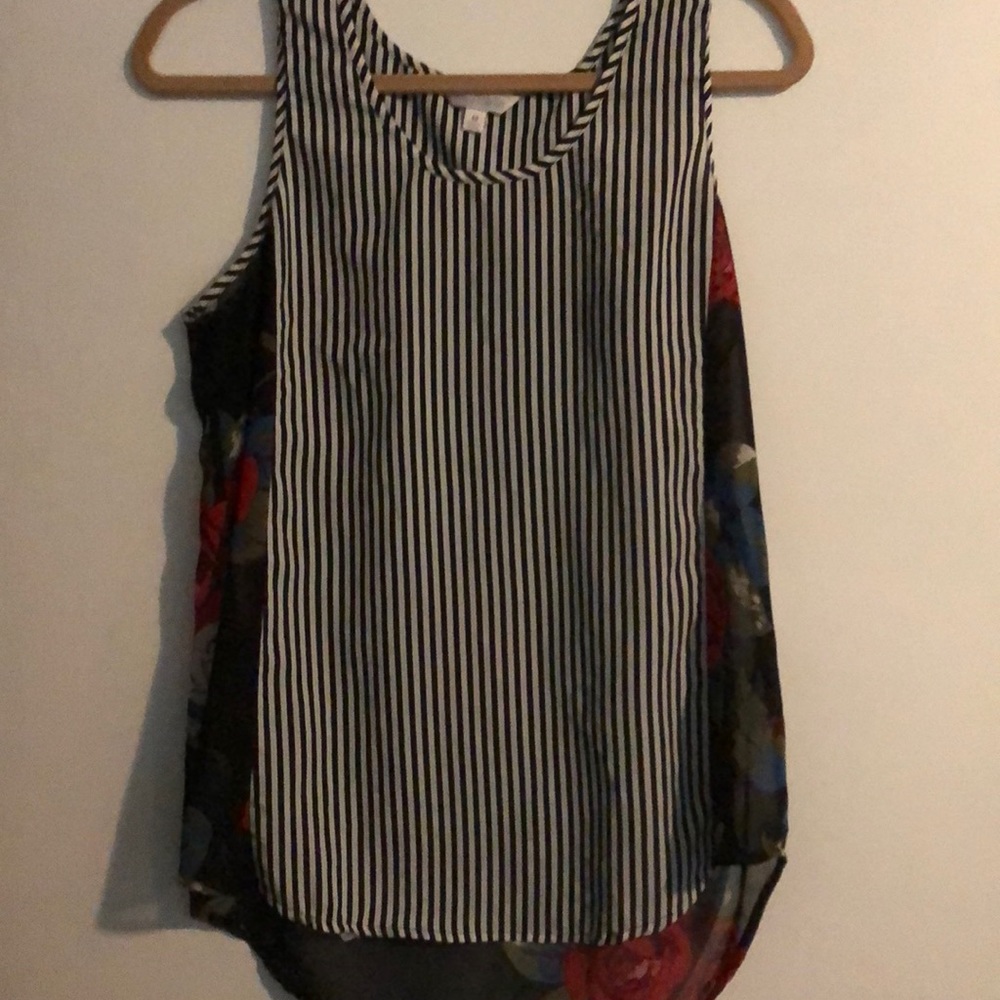 Sheer rose pattern and stripe tank